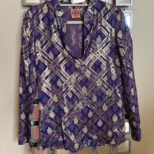 Tory Burch Purple and Gold Patterned Blouse
